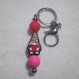 Red and Pink Gnome Keychain / Bag Charm / Valentine Keychain.
